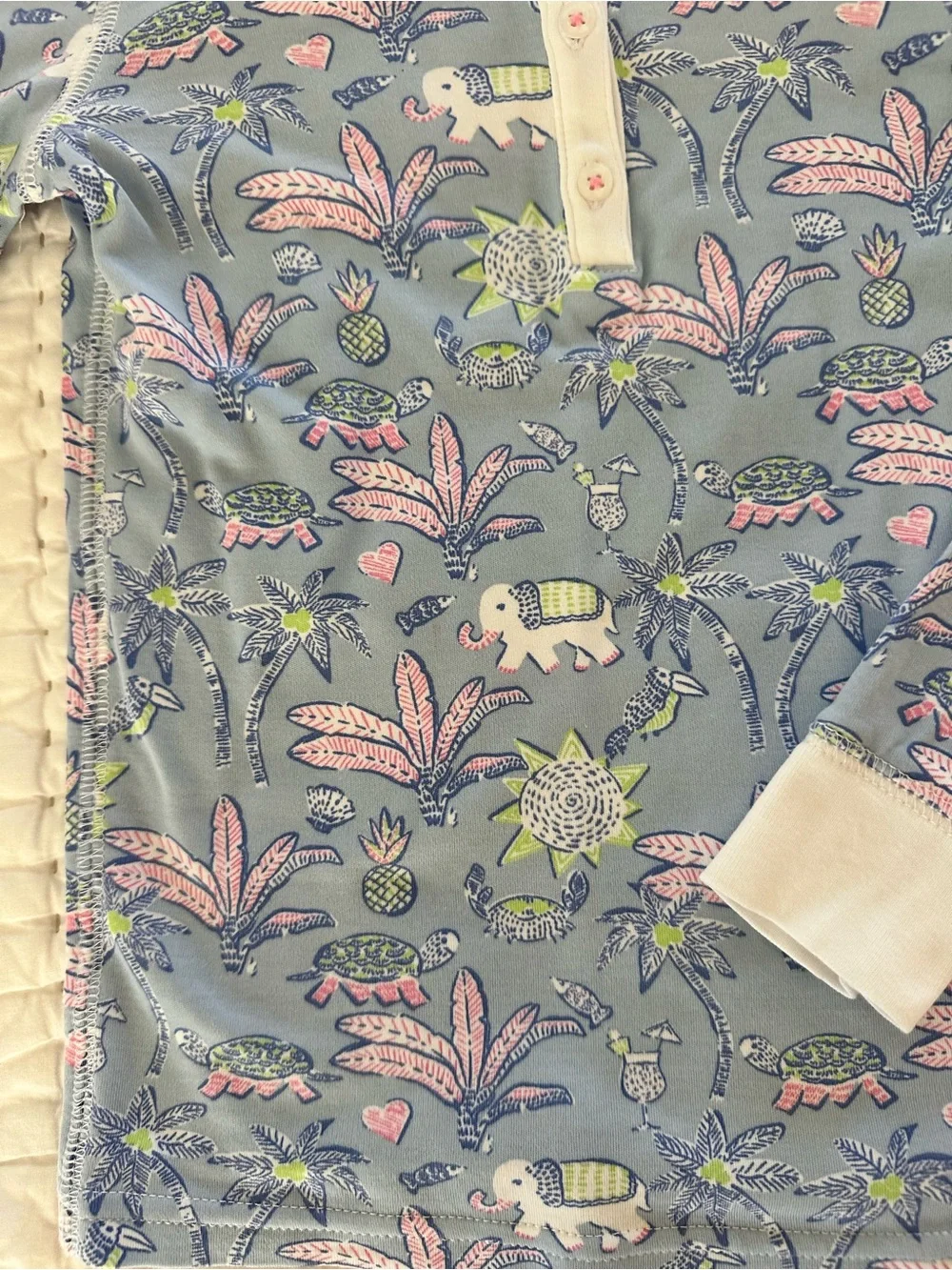 Girls Roller Rabbit Blue Floral Elephant Pajama Set - Long Sleeve